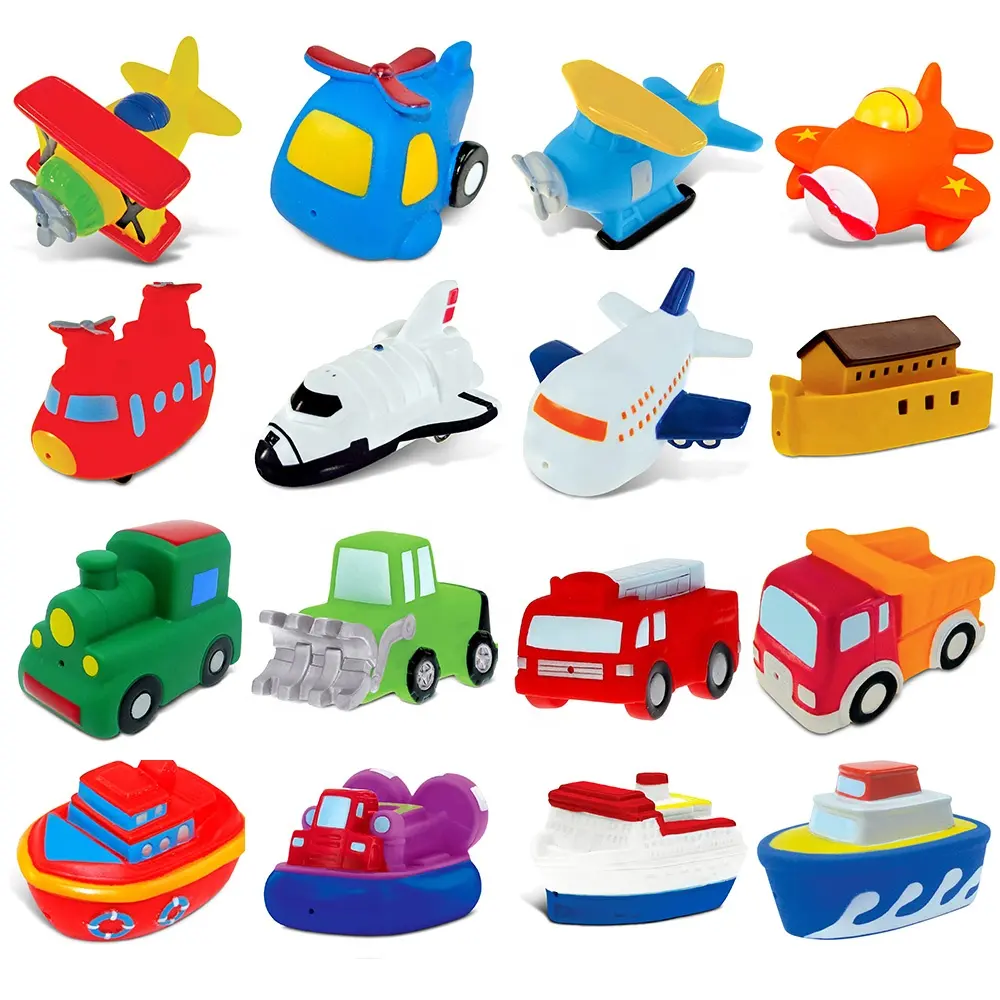 Bulk Cartoon Child Rubber Bath Toy Boat Plane Transport Toddler Baby Bathtub Squirter Bathroom Time Shower Toys Set Car Bath Toy
