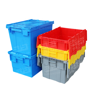 Heavy duty stackable removal packing nestable attached lid plastic storage crates storage box large plastic crates