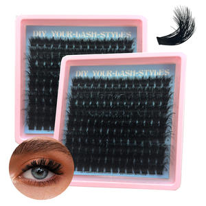 Extensions <span class=keywords><strong>de</strong></span> <span class=keywords><strong>cils</strong></span> en grappe D personnalisées avec logo, 60D 120D 160D 180D, épaisses, 10-18mm, effet wispy, volume intense, individuelles - Product Image 1