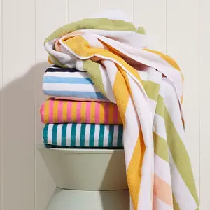 100% Cotton Woven Jacquard Striped Beach Towels Random Stripe Mix-color Sand-free Extra-large Beach Towels LOGO Customizable