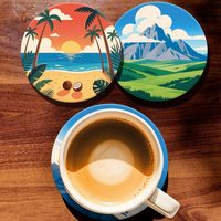 Sous-verres en bois, 9 pièces, design western cowboy, sous-verres ronds réutilisables pour la décoration de la maison, du bureau, du bar, de la table