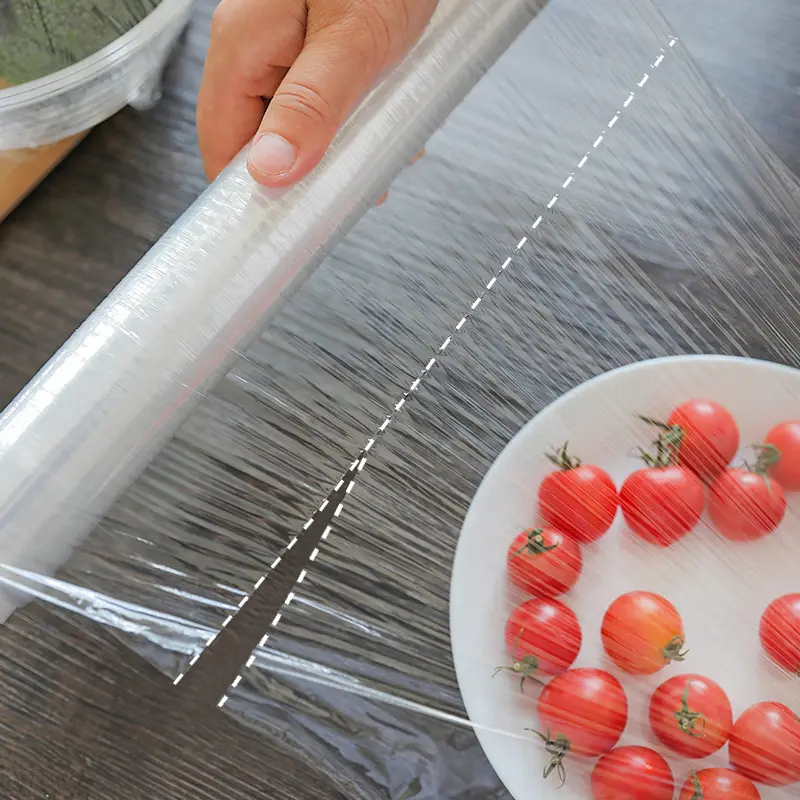 Pabrik Grosir Transparan Pembungkus Plastik PE Food Grade Cling Film dengan Slider Cutter
