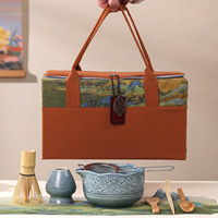 Ensemble de 9 ustensiles pour cérémonie du matcha avec logo personnalisé, fouet, bol, sac de rangement en cuir, kit de voyage complet pour matcha