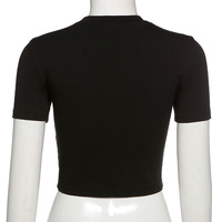 Camiseta Corta Y2K para Mujer, Estilo Punk Vintage, con Gráfico de Araña y Diamantes de Imitación, Ajustada, Cuello Redondo, Negra, Streetwear