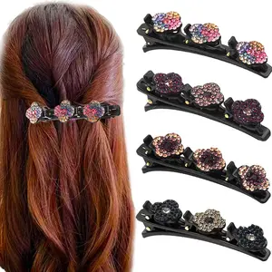 Meisje Haarspeldjes Eendenbek Clip Sprankelende Kristallen Steen Gevlochten Haarclips Groothandelsprijs Elegante Haarclips Voor Dames Accessoires