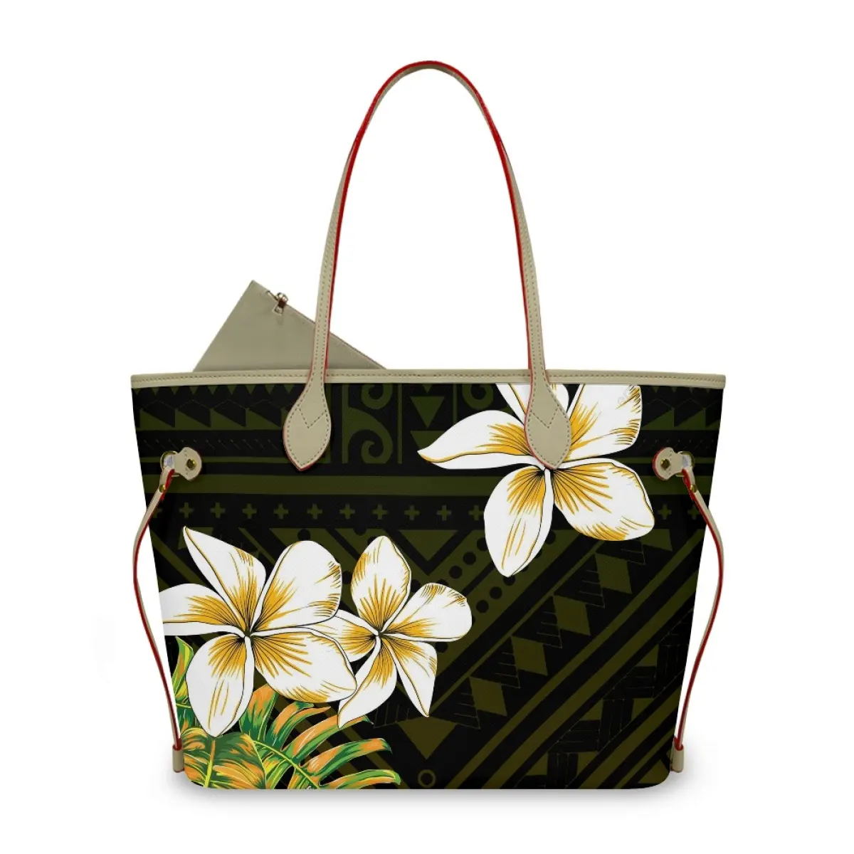 Hawaii Plumeria borse a tracolla per le donne Polynesian Tribal Summer Beach moda femminile Custom PU Leather Tote Handbag borse Bulk