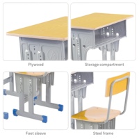 Meubles de bibliothèque scolaire en bois sur mesure, ensemble de chaise et de bureau pour enfants réglables en hauteur avec plateau en contreplaqué ignifuge, table d'étude pour étudiants