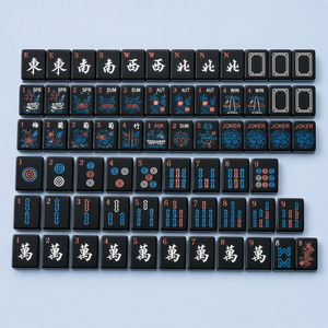 Juego de Fichas de Mahjong Americanas Artísticas en Negro Brillante Neón - Product Image 3