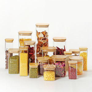 Contenitori da cucina pratici per la conservazione di cereali snack a base di noci <span class=keywords><strong>in</strong></span> grani di caffè <span class=keywords><strong>in</strong></span> grani di vetro ermetici con coperchi di bambù - Product Image 3