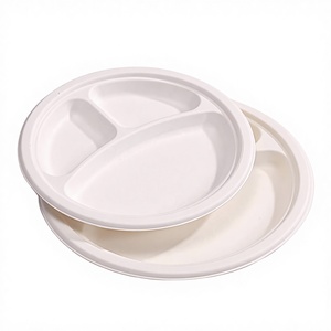 Vajilla Biodegradable Ecológica de Papel de Caña de Azúcar, Plato Ovalado de 3 Compartimentos de 8.8/9/9.6/10 Pulgadas - Product Image 1
