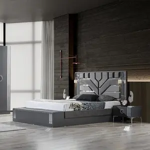 Berlin bedroom set latest design oriental bedroom king size bed + storage 6 doors wardrobe Turkish made