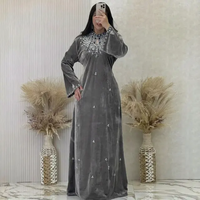 AWAIS HOUSE Robe longue ethnique moyen-orientale pour femme, grande taille, légère, faite à la main, ornée de perles et de paillettes, en polyester, à manches longues, coupe haute