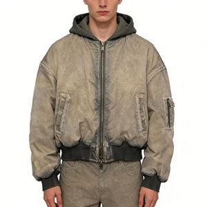 Chaqueta Bomber Corta Personalizada con Acabado Lavado Pesado, Chaqueta Acolchada de Pana con Capucha Abombada - Product Image 1