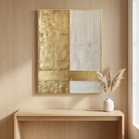 Peinture à l'huile abstraite moderne de luxe, feuille d'or, peinte à la main, texture 3D épaisse, toile rayée, art mural, taille personnalisable, encadrement
