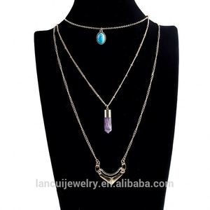 Nouveau Punk Mode 3 Couches Collier de Chaîne Collier En Pierre pour <span class=keywords><strong>Les</strong></span> Femmes Costume Accessoires - Product Image 4