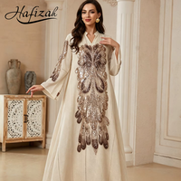 Abaya musulmane de luxe Hafizah brodée de sequins pour femmes, robe maxi islamique élégante et modeste, kaftan de Dubaï, tenue de fête pour Ramadan et Eid