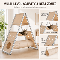 Structure d'escalade pliable pour chat d'intérieur, cadre en aluminium, panneaux en tissu, hamac, tunnel, rangement compact, condo pour chat, maison pour chat, OEM ODM