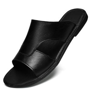 Chaussons en Cuir de Vachette Grande Taille <span class=keywords><strong>47</strong></span> pour Hommes, Tongs d'Été en Cuir Véritable Noir, Sandales de Plage en Cuir pour Hommes - Product Image 3