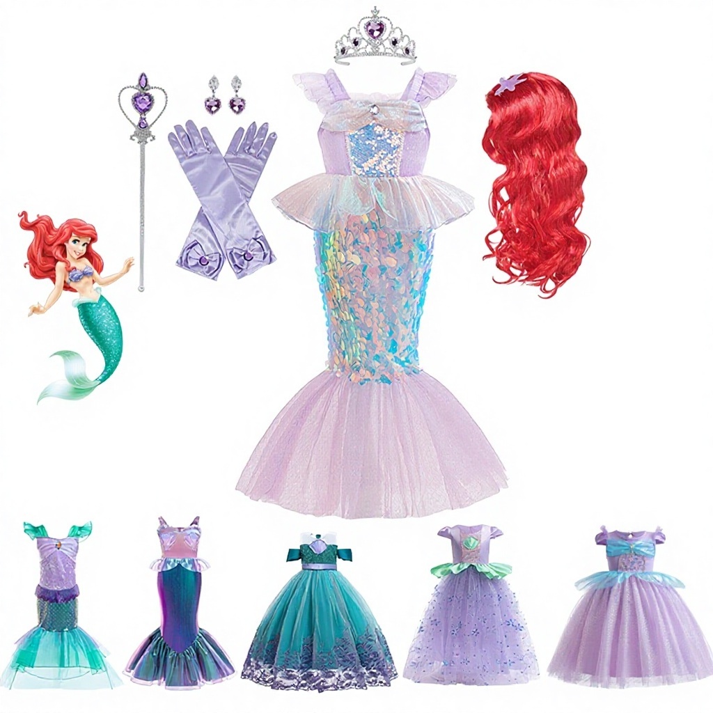 disney princess ariel sparkle dress Fun Costumes The Little Mermaid Costume for Women - Premium Authentic Adult Ariel Sequin for Mermaid Cosplay tiara and earrings for fun dress LICENSED DISNEY WIGGLE DRESS-PRINCESS ARIEL