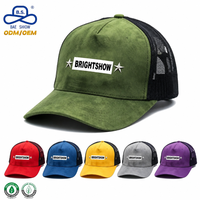Gorra Trucker de Gamuza Verde Oliva al por Mayor con Bordado 3D, Logotipo Personalizado y Malla Negra en la Parte Trasera para Uso Casual al Aire Libre