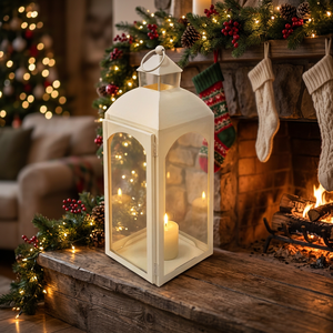 Lanterne porte-bougie en métal blanc durable, faite à la main, avec taille personnalisée pour les décorations de Noël à la maison, vente en gros - Product Image 1