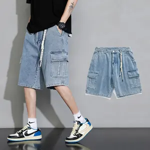 Short en Jean ample pour homme, vêtement de rue d'été, short en Jean extensible, mode homme, short Cargo