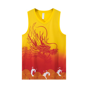 Ensemble de sport personnalisable avec motif de dragon chinois, comprenant un maillot sans manches à col en V et un short noir - Product Image 5