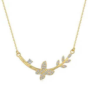 WMY 925 Perak Murni Perhiasan Dipersonalisasi 18K Emas Platinum Dainty Kalung Zirconia Rantai Kupu-kupu Kalung untuk Wanita