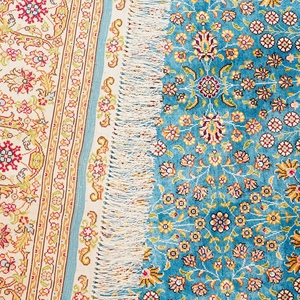 Yilong มือถักมือสไตล์ตุรกีพรมผ้าไหมพรมผ้าไหมสีเบจทำด้วยมือ - Product Image 6