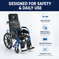 Fauteuil roulant inclinable en alliage d'aluminium, directement de l'usine, capacité 100 kg, pour les distributeurs d'équipements de soins aux personnes âgées