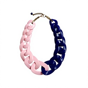 Pink and Navy Blue Resin <b>Chain</b> Necklace High Quality Trendy Statement Design Jewelry Cute Unisex Fashionable Accessory Woman - Product Image 1