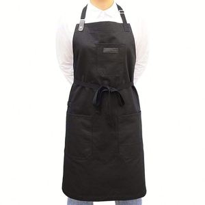 Manufacturer Wholesale Brand Custom Logo Printing Soft Sustainable Sleeveless Bib <b>Aprons</b> Black Polyester Cotton <b>Kitchen</b> Use - Product Image 4