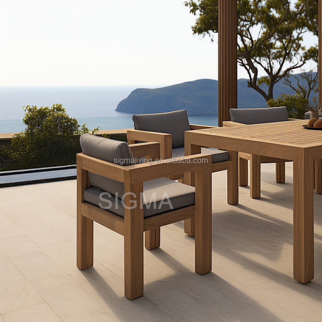 Newly Design Patio Garden Furniture Wholesale Wooden Frame Outdoor Dining Set Teak Wood Dining Chair