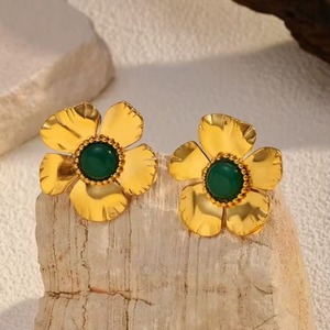 Fashion Stainless Steel Vintage Elegant Earring Set Irregular <b>Flower</b> Texture Ear <b>Clips</b> - Product Image 1