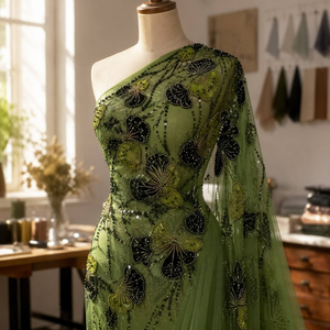 Tela <span class=keywords><strong>de</strong></span> Encaje con Apliques <span class=keywords><strong>de</strong></span> Flores 3D, Estilo Boliviano, Diseño Moderno y Novedoso, Precio al por Mayor, para Vestidos <span class=keywords><strong>de</strong></span> Novia - Product Image 1