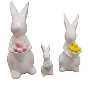 2021新款复活节兔子雕像鸡蛋陶瓷瓷兔子雕像