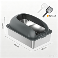 Nouveauté - Grande litière pour chat en acier inoxydable semi-fermée, anti-déversement, stable et durable
