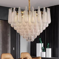 Mehrstufiger Glas-Tropfen-Kronleuchter LED Messing-Pendelleuchte Moderne Hängelampe für Esszimmer Wohnzimmer Schlafzimmer Hotel Villa Restaurant
