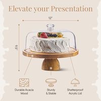 Alas Kue Kayu Akasia Modern 2-in-1 dengan Penutup Kubah Akrilik Besar, Nampan Dekoratif, Papan Sajian Dessert, Papan Charcuterie
