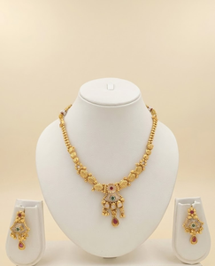 DIVYORO Designer Antique Gold <b>Necklace</b> Set with Rich <b>Ruby</b> and Emerald Accents Traditional Indian Ethnic Bridal Jewelry for Women - Product Image 3