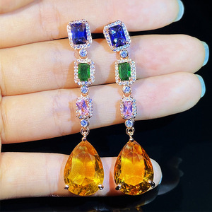 Orecchini Lunghi Vintage in Stile Barocco con Zirconi, Orecchini Pendenti con Gemme Colorate alla Moda per Donne - Product Image 2