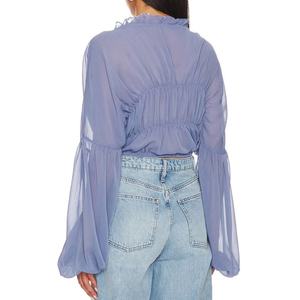 Blusas Cortas de Gasa para Mujer con Cuello con Volantes y Dobladillo con Cordón, Diseño Personalizado de Moda de Verano - Product Image 5