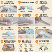 Coussin en peluche Raie Manta, Doux et Moelleux, Jouet en Peluche Raie, Animal Marin, Poupée en Peluche Raie diabolique, Cadeau, Vente Directe Usine, Vente en Gros
