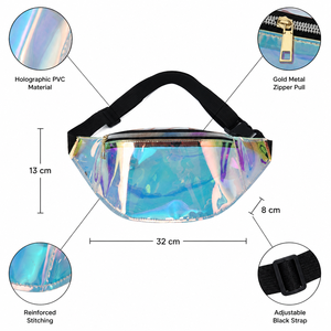 Holographic Fanny Packs 32cm Iridescent Belt <b>Bag</b> PVC Waist <b>Bag</b> Zipper Adjustable Strap Waterproof Women <b>Festival</b> Rave Streetwear - Product Image 2