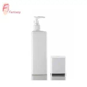 square shape luxury white PE plastic lotion bottle with pump dispenser 300ml 400ml 500ml