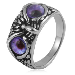 yunnique Owl <b>Titanium</b> Steel <b>Ring</b> Blue Eyes Animal Design Unisex Fashion Jewelry Halloween Party Accessory - Product Image 4