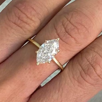 Anillo de Compromiso con Diamante Cultivado en Laboratorio con Certificación IGI, Corte Marquesa de 0.5-3CT, Seis Puntas, CVD/HPHT, Oro Amarillo Sólido de 10K/14K/18K