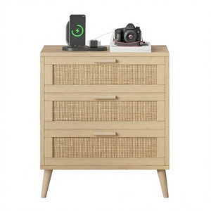 Golden Wood Modern <b>Bedside</b> <b>Table</b> with 3 Drawers <b>LED</b> Lighting-Large Storage Night Stand for Bedroom Apartment Living Room & Hotel - Product Image 4