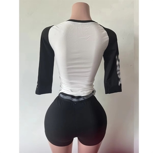 PEEQI Y20087 Nuevo Conjunto de Dos Piezas de Moda para Mujer, Camisa de Algodón con Estampado de Letras y Pantalones Cortos, Conjunto de Ropa de Dos Piezas - Product Image 6