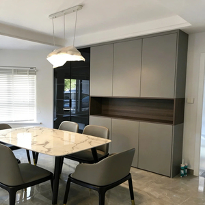 <span class=keywords><strong>Buffet</strong></span> sur mesure <span class=keywords><strong>gris</strong></span> mat pour toute la maison, rangement de salle à manger en panneaux de bois écologiques - Product Image 5